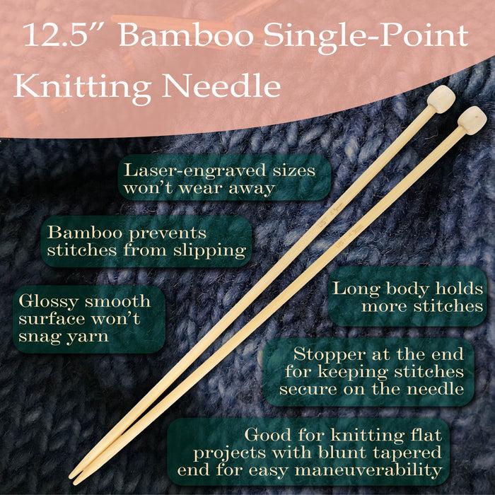 Bamboomn 12.5" Single Point Bamboo Knitting Needles