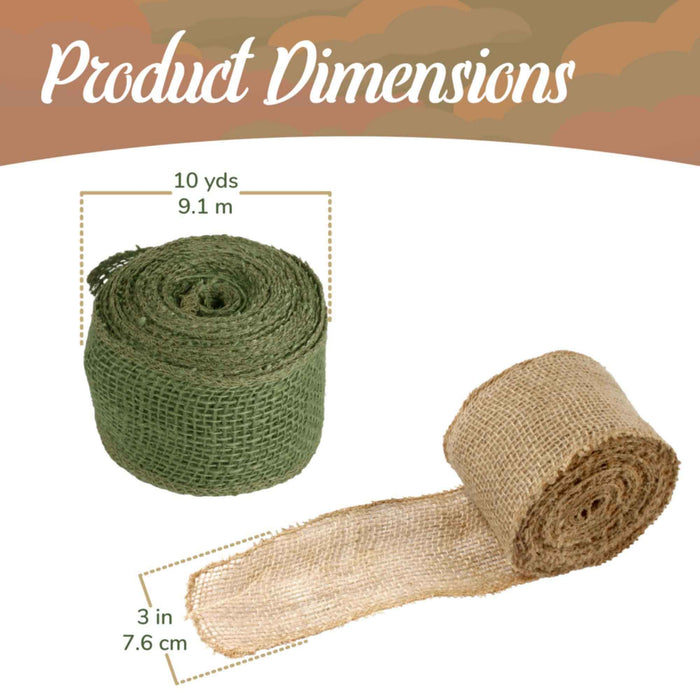 Bamboomn 3'' Jute Burlap Ribbon Rolls 10 Yards Each