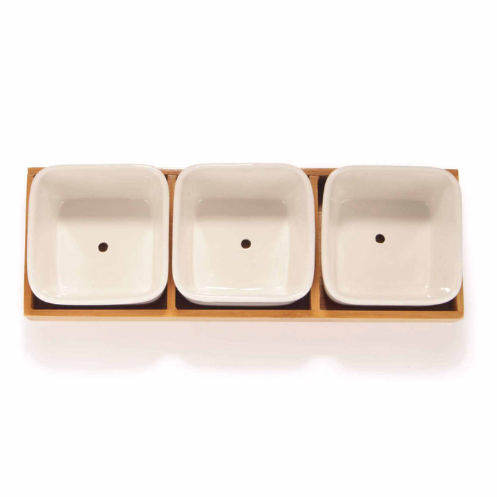 Bamboomn 3 Square Succulent Plant Pots With Tray