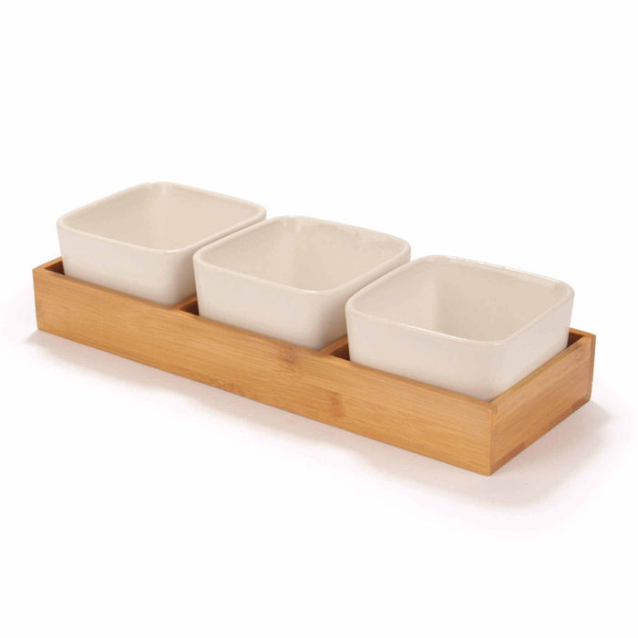 bamboomn 3 Square Succulent Plant Pots with Tray