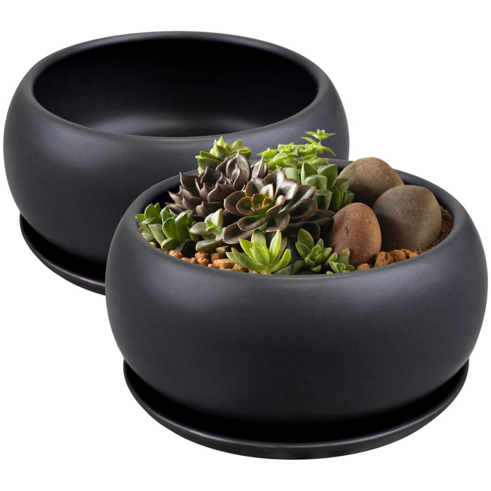 bamboomn Ceramic Black Round Plant Bowl Pot