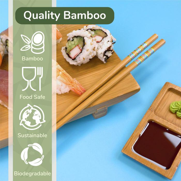 Bamboomn Floral Print With Gold Stripes Chopsticks