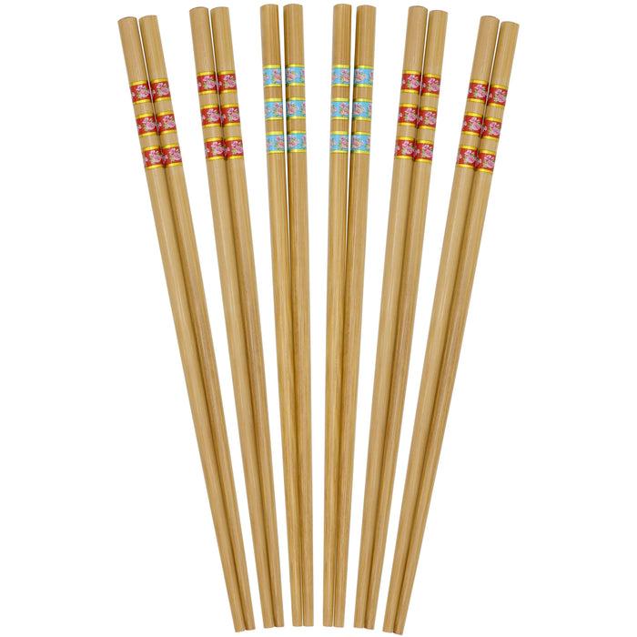 bamboomn Floral Print with Gold Stripes Chopsticks