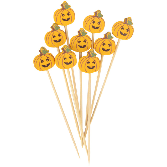 bamboomn Pumpkin Jack-O-Lantern Bamboo Food Picks