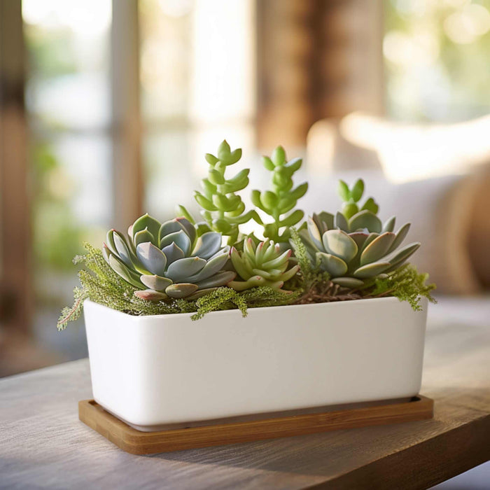 Bamboomn Rectangle Succulent Plant Pots With Tray