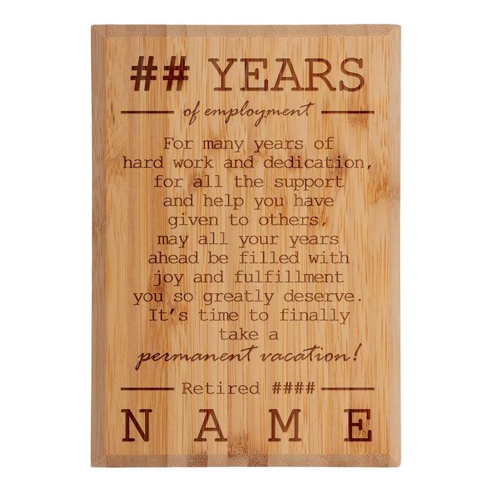 Bamboomn Retirement Custom Engraved Bamboo Plaque
