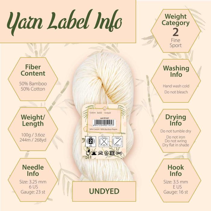 Bamboomn Undyed Bamboo Cotton Sport Yarn