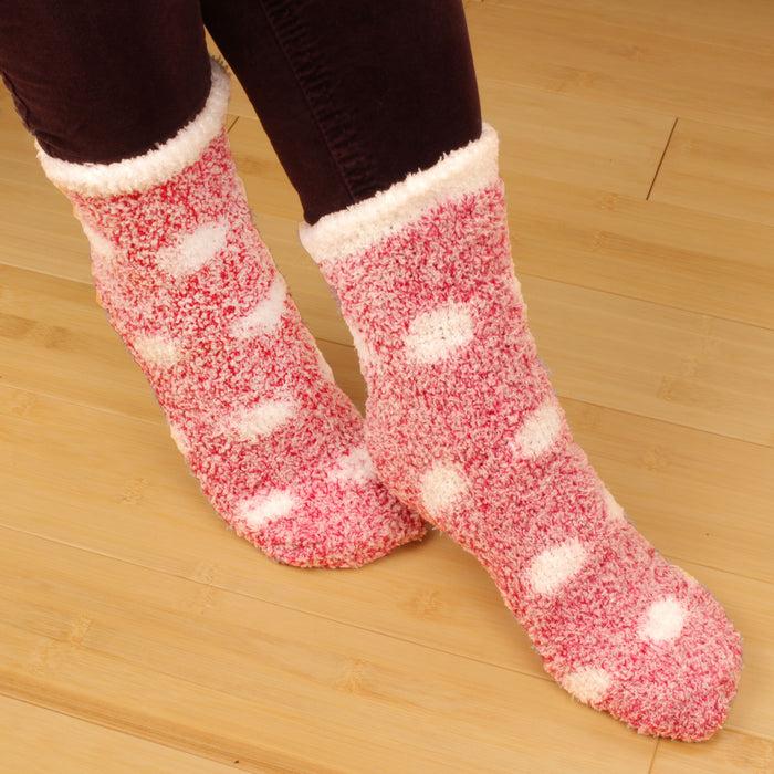 Bamboomn Women's Fuzzy Polka Dot Cuff Socks