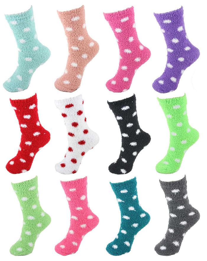 bamboomn Women's Fuzzy Polka Dots Socks: 12 Pairs
