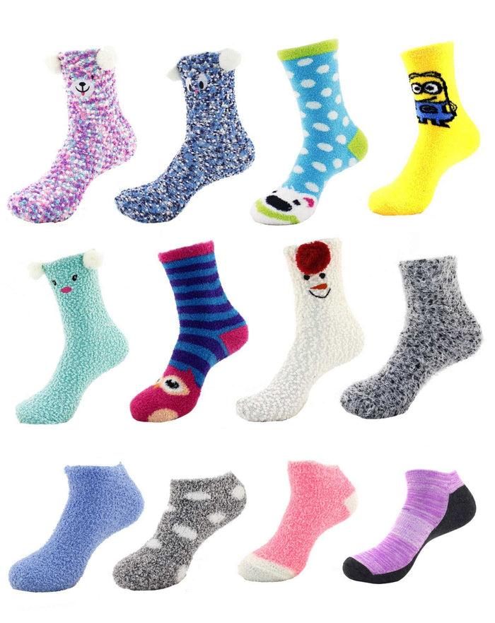 Bamboomn Women's Fuzzy Socks Assortments: 12 Pairs