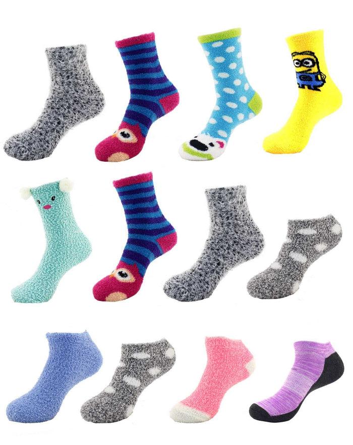 Bamboomn Women's Fuzzy Socks Assortments: 12 Pairs