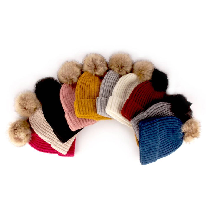 bamboomn Women's Knitted Pom Pom Slouchy Beanie