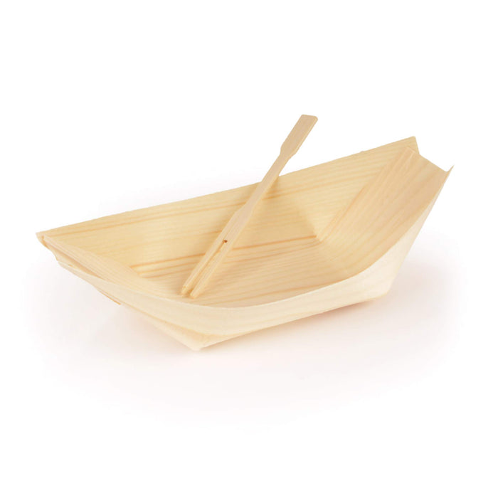 bamboomn Wood Boat & Mini Fork Dinnerware Set