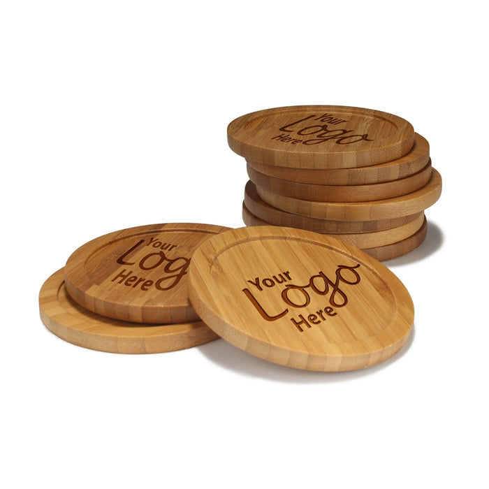 bamboomn Custom Company Business Logo Engraved Bamboo Wooden Round Coasters