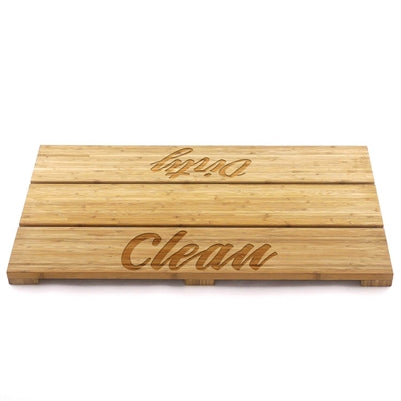 Bamboomn Custom Engraved Raised Bamboo Bath Mat: Clean & Dirty