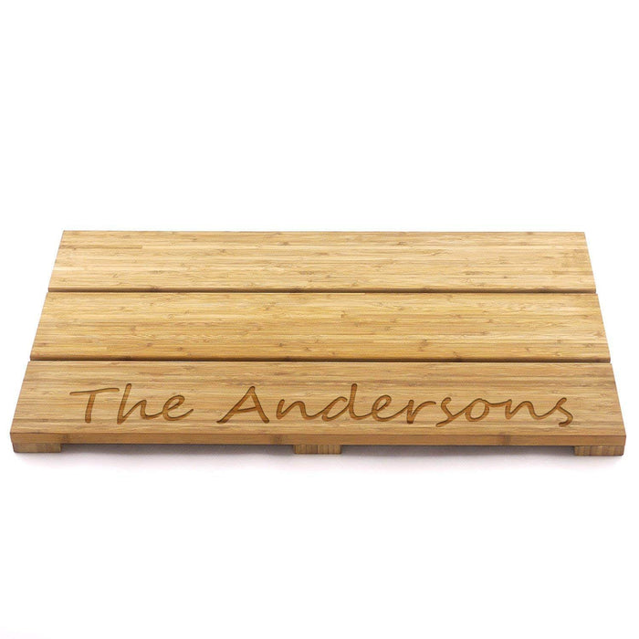 Bamboomn Custom Engraved Raised Bamboo Bath Mat: Family Name