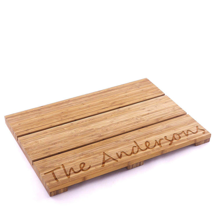 Bamboomn Custom Engraved Raised Bamboo Bath Mat: Family Name
