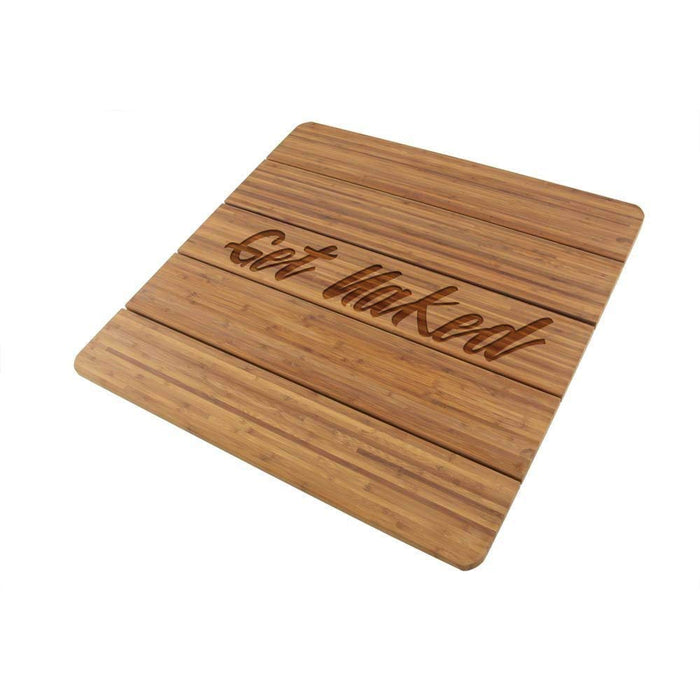 bamboomn Custom Engraved Raised Bamboo Bath Mat: Get Naked