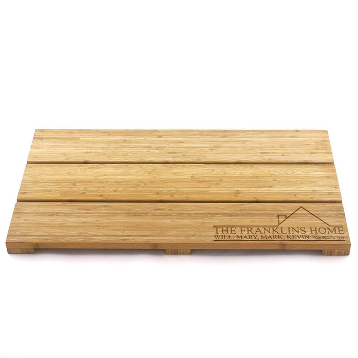Bamboomn Custom Engraved Raised Bamboo Bath Mat: Names In House Outline