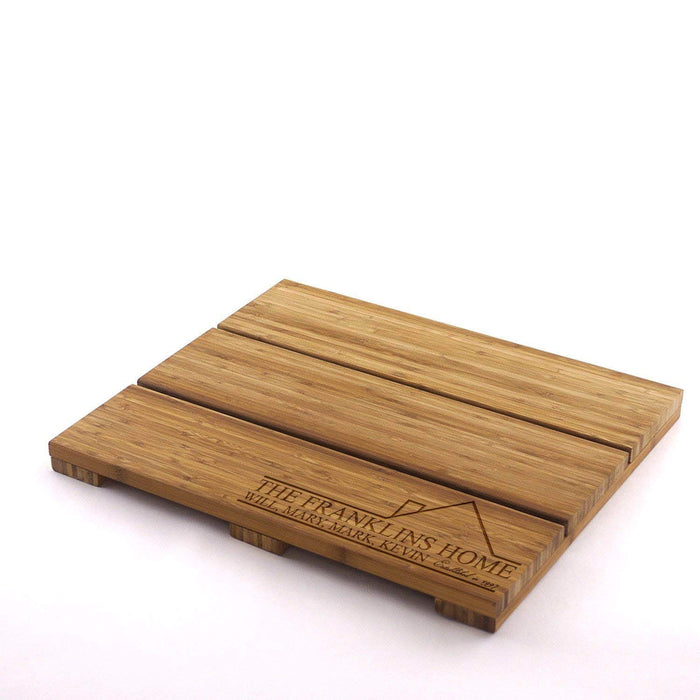 Bamboomn Custom Engraved Raised Bamboo Bath Mat: Names In House Outline