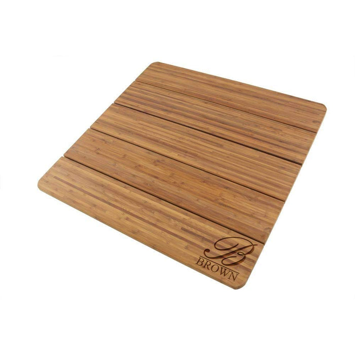 bamboomn Custom Engraved Raised Bamboo Bath Mat: Script Letter Thick Family Name