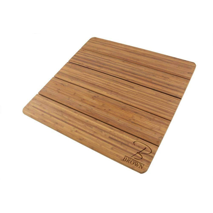 bamboomn Custom Engraved Raised Bamboo Bath Mat: Script Letter Thin Family Name