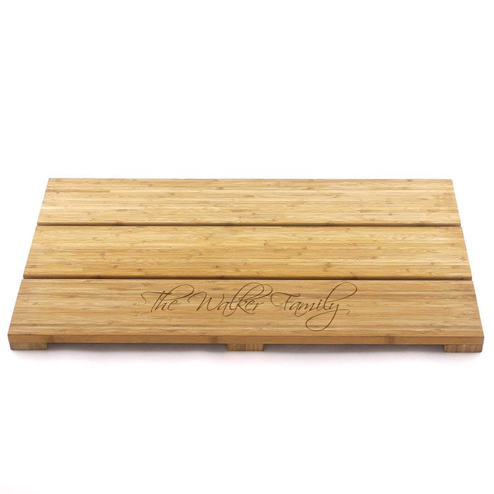 Bamboomn Custom Engraved Raised Bamboo Bath Mat: Simple Script Family Name