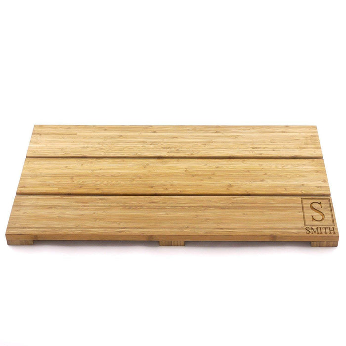 Bamboomn Custom Engraved Raised Bamboo Bath Mat: Square Name Block Light
