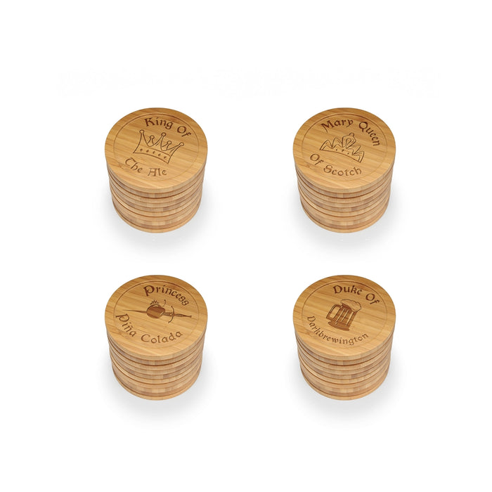 Bamboomn Dark Ale Names Round Custom Engraved Bamboo Coaster Set