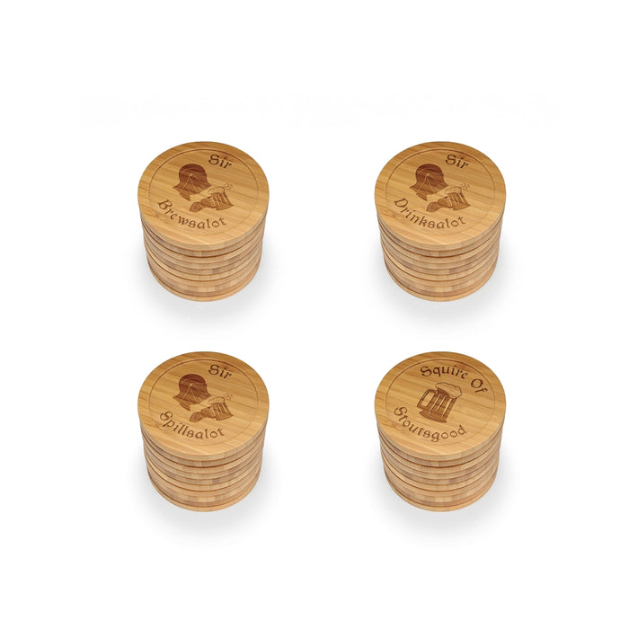 Bamboomn Dark Ale Names Round Custom Engraved Bamboo Coaster Set