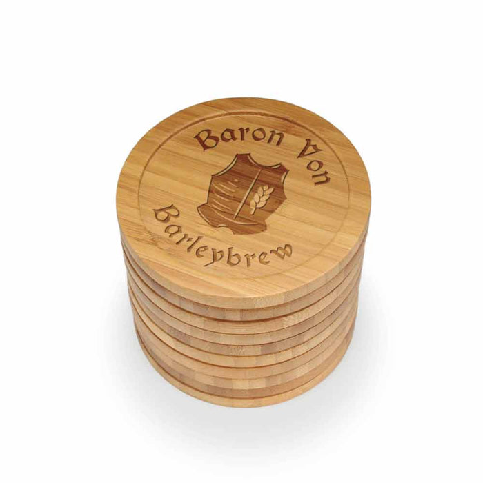 bamboomn Dark Ale Names Round Custom Engraved Bamboo Coaster Set