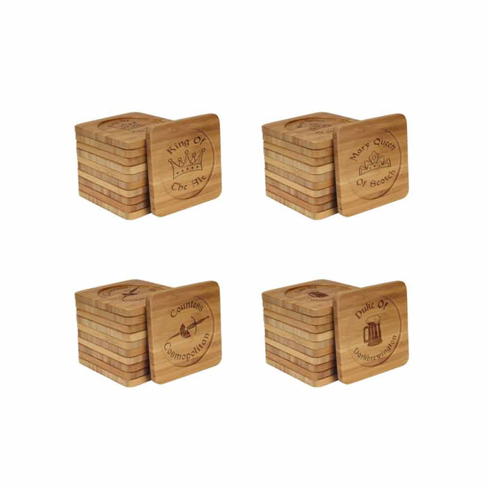 Bamboomn Dark Ale Names Square Custom Engraved Bamboo Coaster Set
