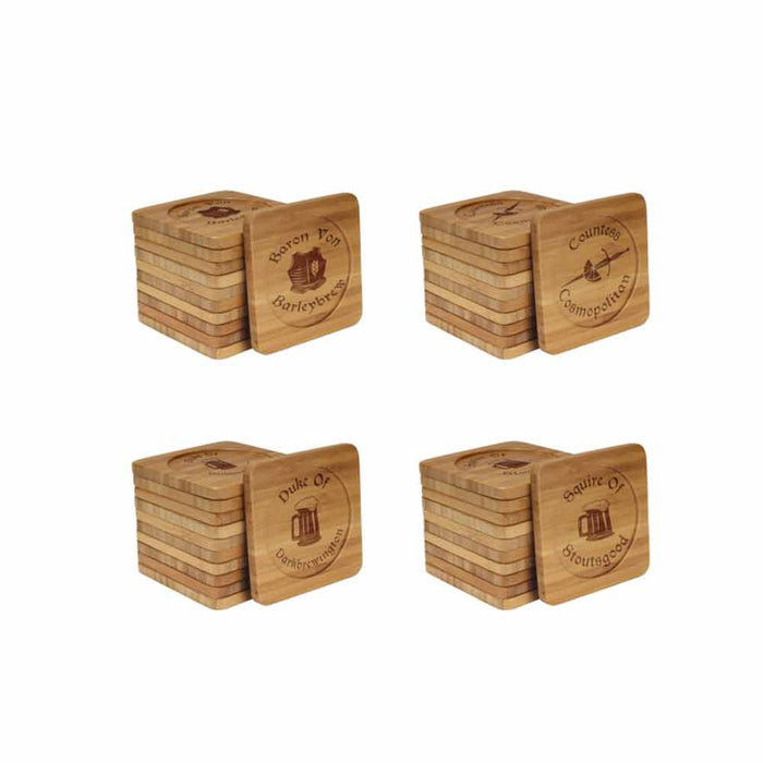 bamboomn Dark Ale Names Square Custom Engraved Bamboo Coaster Set