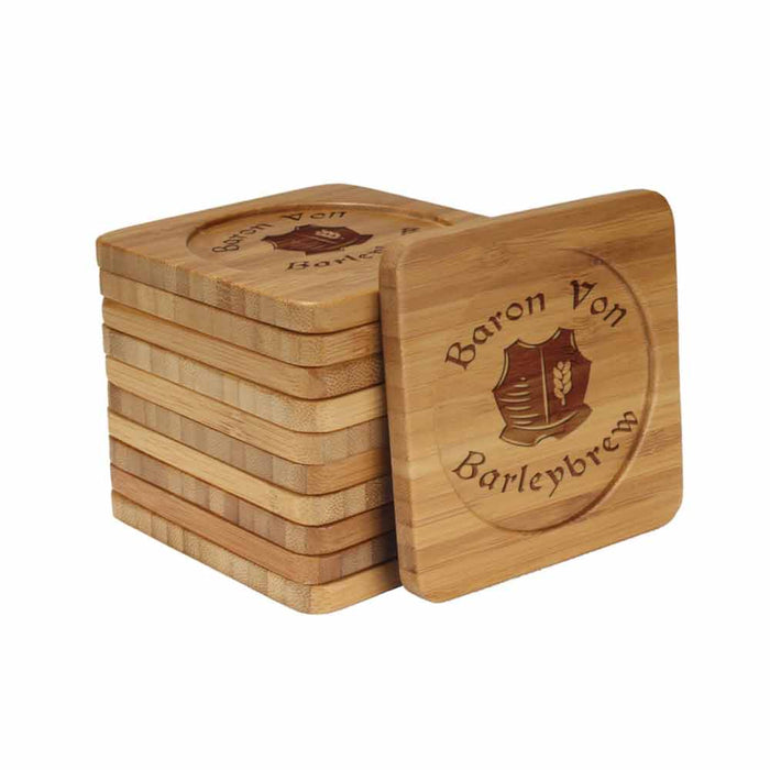 bamboomn Dark Ale Names Square Custom Engraved Bamboo Coaster Set