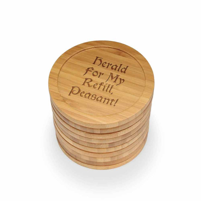 Bamboomn Dark Ale Phrases Round Custom Engraved Bamboo Coaster Set