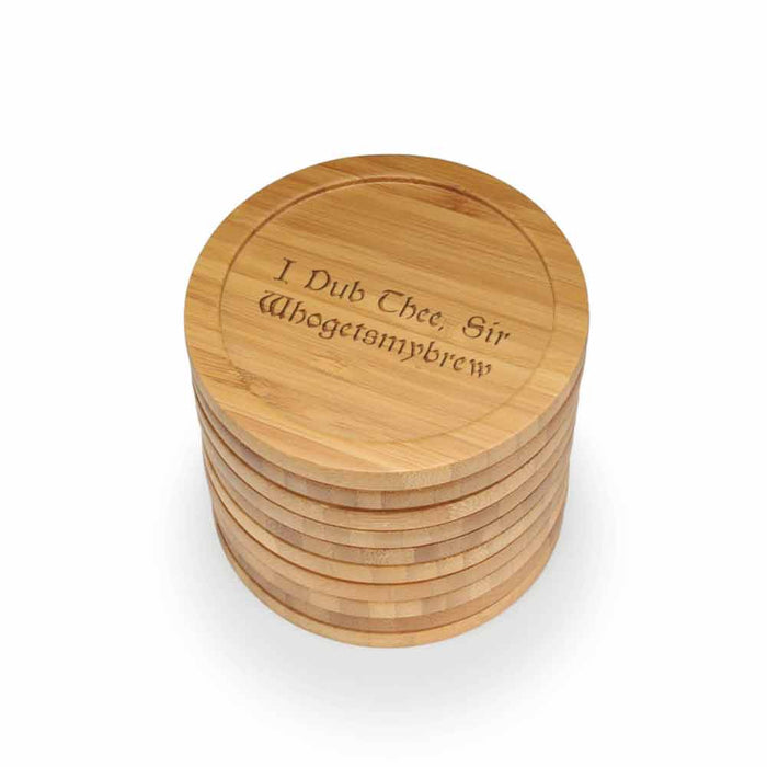 Bamboomn Dark Ale Phrases Round Custom Engraved Bamboo Coaster Set