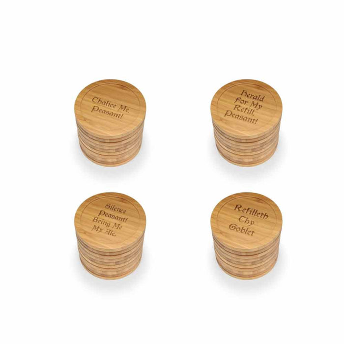 bamboomn Dark Ale Phrases Round Custom Engraved Bamboo Coaster Set