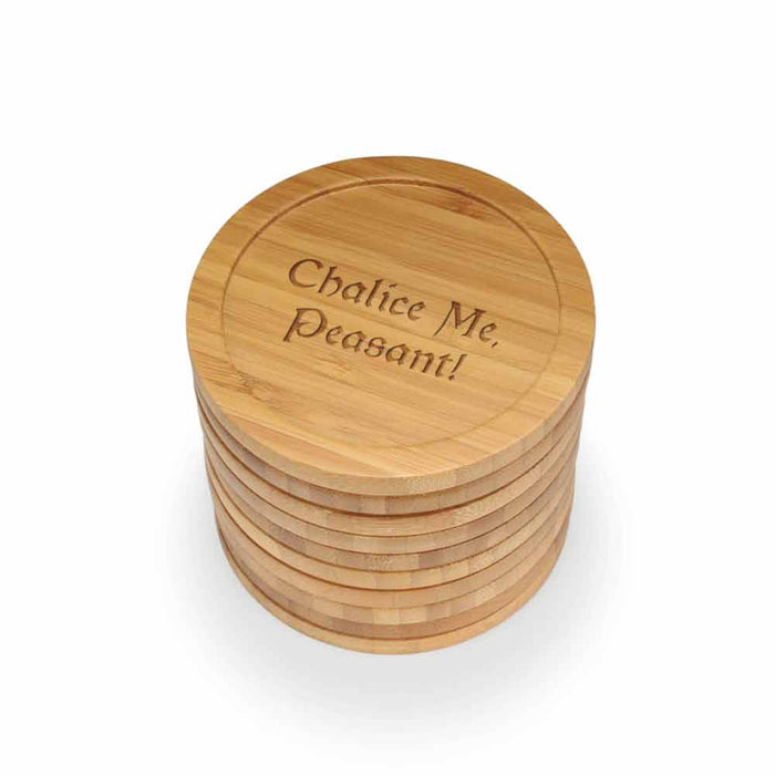bamboomn Dark Ale Phrases Round Custom Engraved Bamboo Coaster Set
