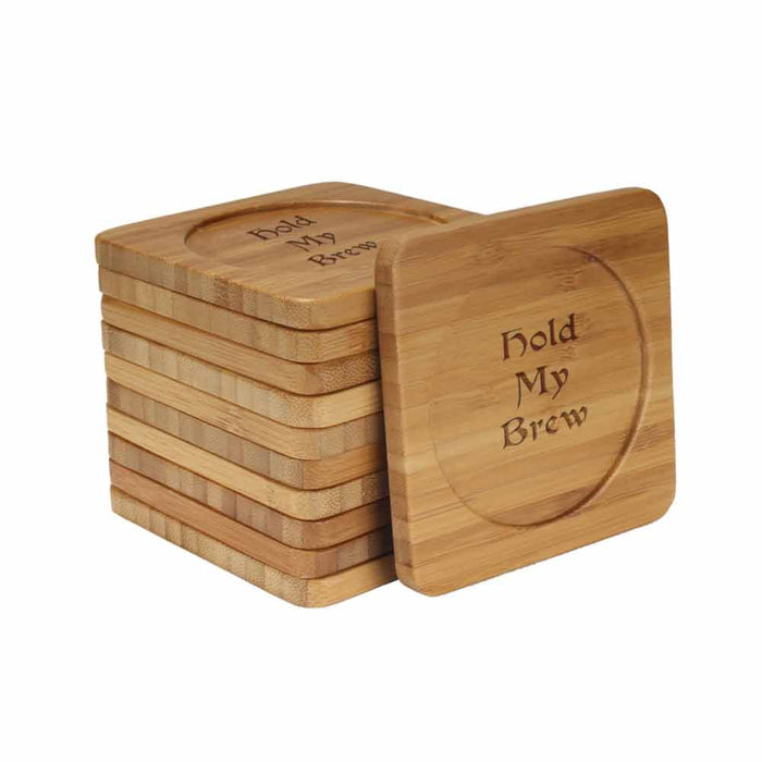 Bamboomn Dark Ale Phrases Square Custom Engraved Bamboo Coaster Set
