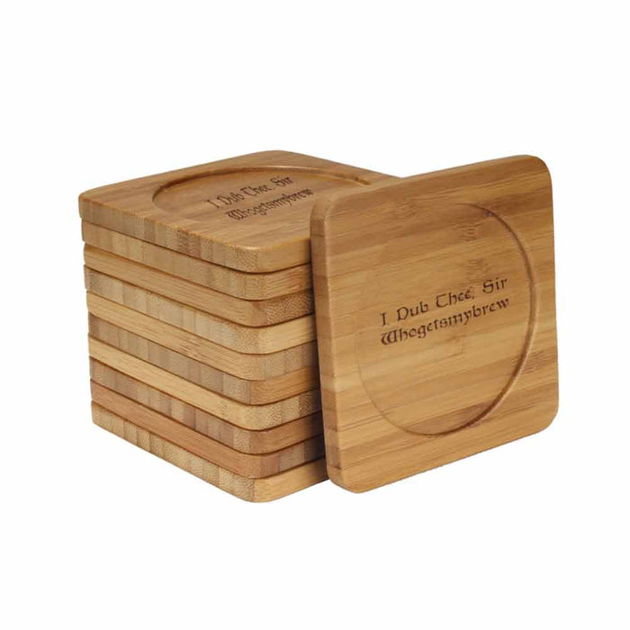 Bamboomn Dark Ale Phrases Square Custom Engraved Bamboo Coaster Set