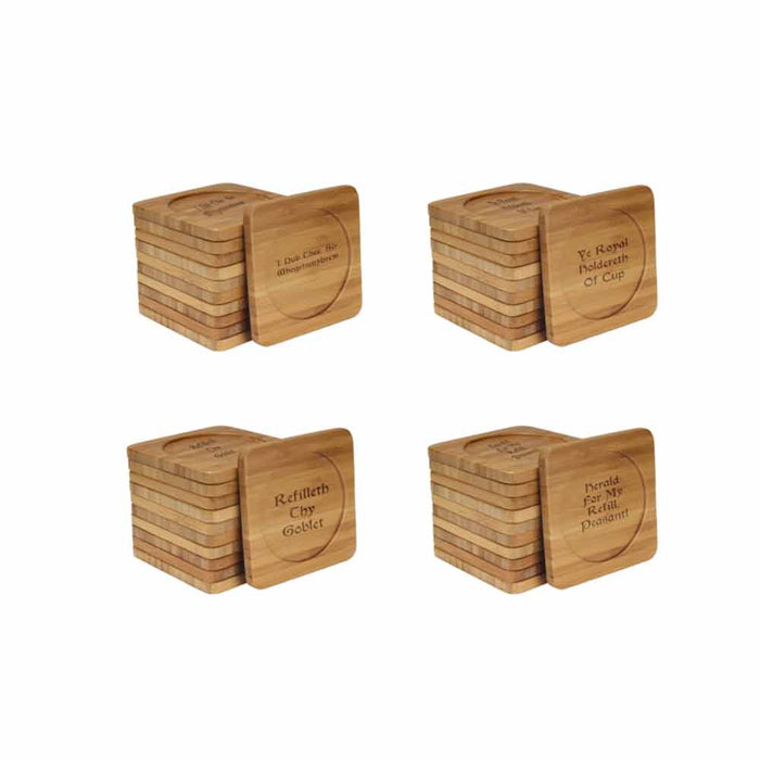Bamboomn Dark Ale Phrases Square Custom Engraved Bamboo Coaster Set