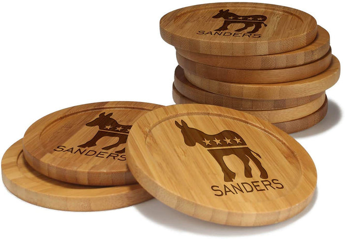 bamboomn Democrat Round Custom Engraved Bamboo Coaster Set