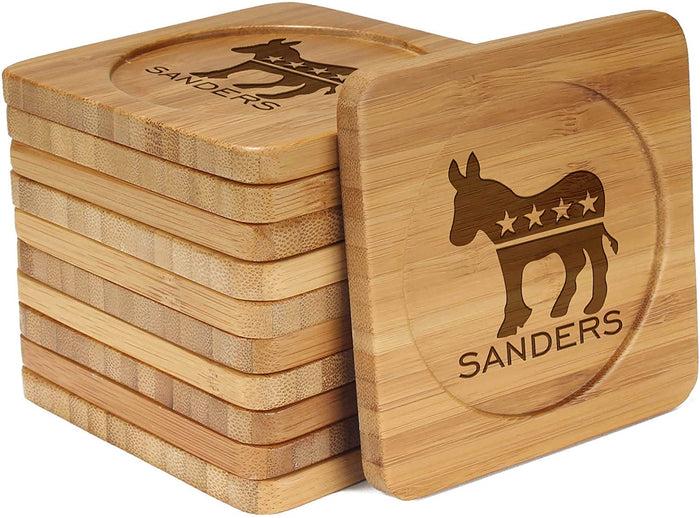bamboomn Democrat Square Custom Engraved Bamboo Coaster Set
