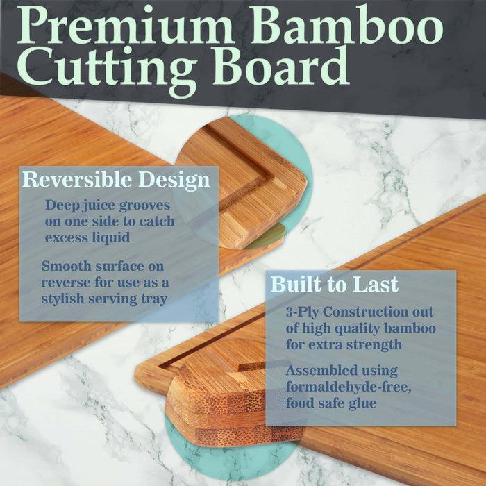 Bamboomn Grooved Flat Square Bamboo Cutting Board 20" X 20" X 0.75"