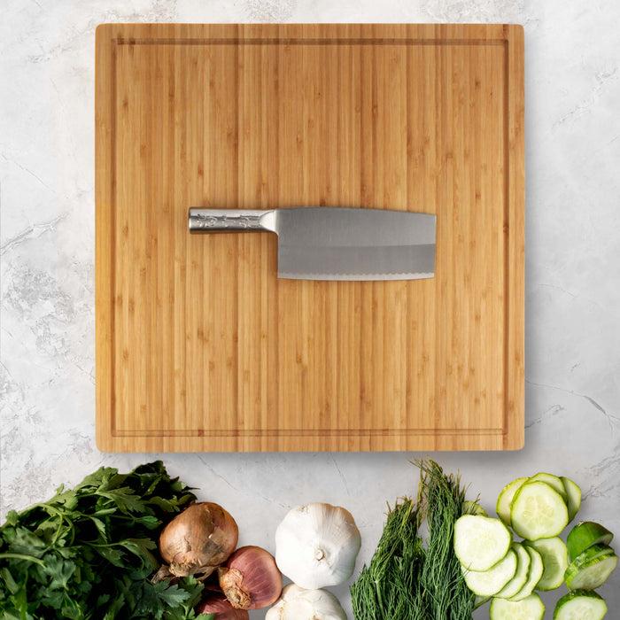 Bamboomn Grooved Flat Square Bamboo Cutting Board 20" X 20" X 0.75"