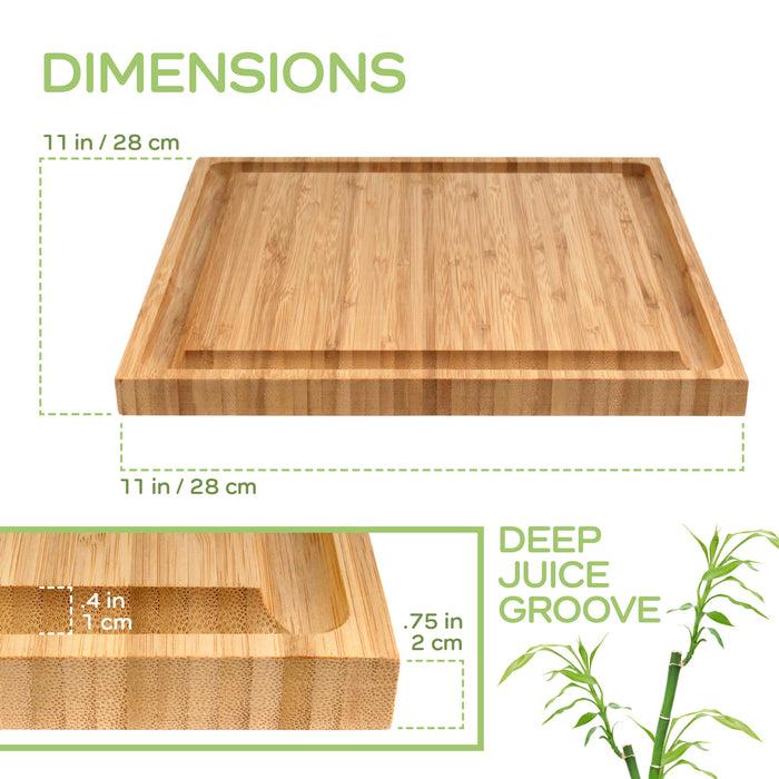Bamboomn Grooved Square Bamboo Cutting Board 11" X 11" X 0.75"