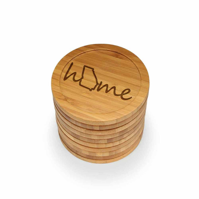 Bamboomn Home With State Style 1 Round Custom Engraved Bamboo Coaster Set