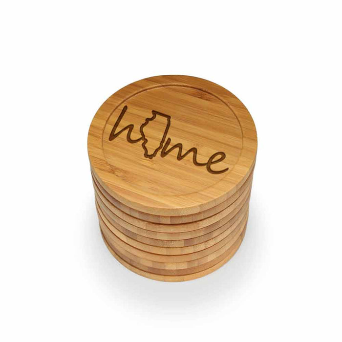 Bamboomn Home With State Style 1 Round Custom Engraved Bamboo Coaster Set