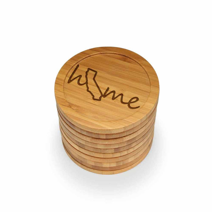 bamboomn Home with State Style 1 Round Custom Engraved Bamboo Coaster Set