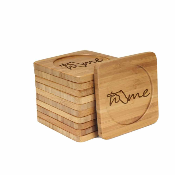 Bamboomn Home With State Style 1 Square Custom Engraved Bamboo Coaster Set